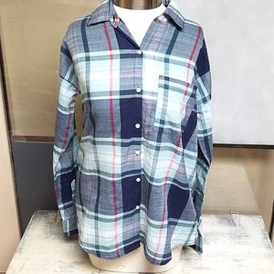 Plaid button up top